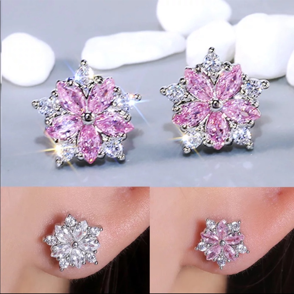 New Women’s 925 Silver Flower Sapphire Earrings - Picture 3 of 3